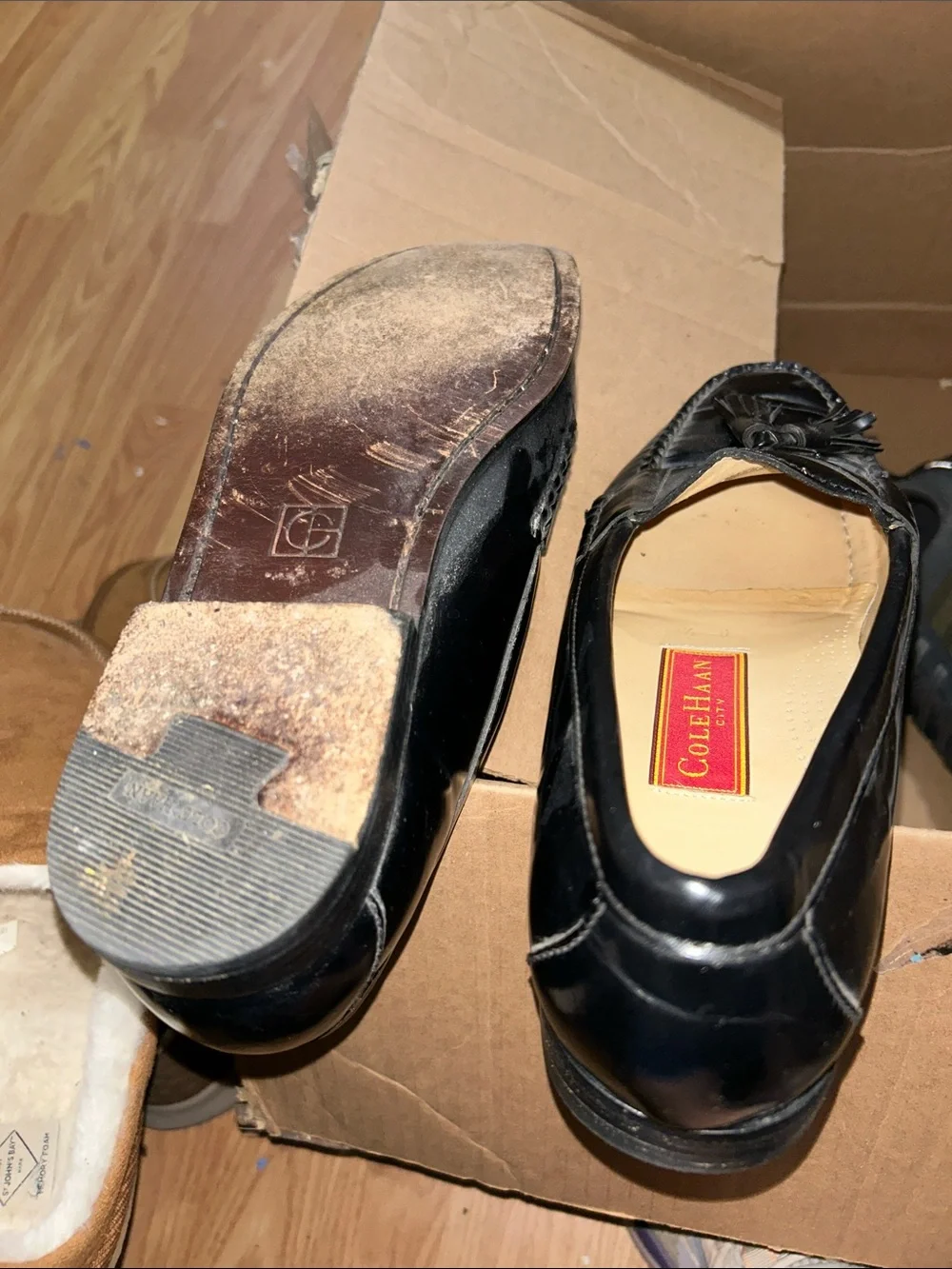 Cole Haan Black Leather Tassel Moccasin Loafers